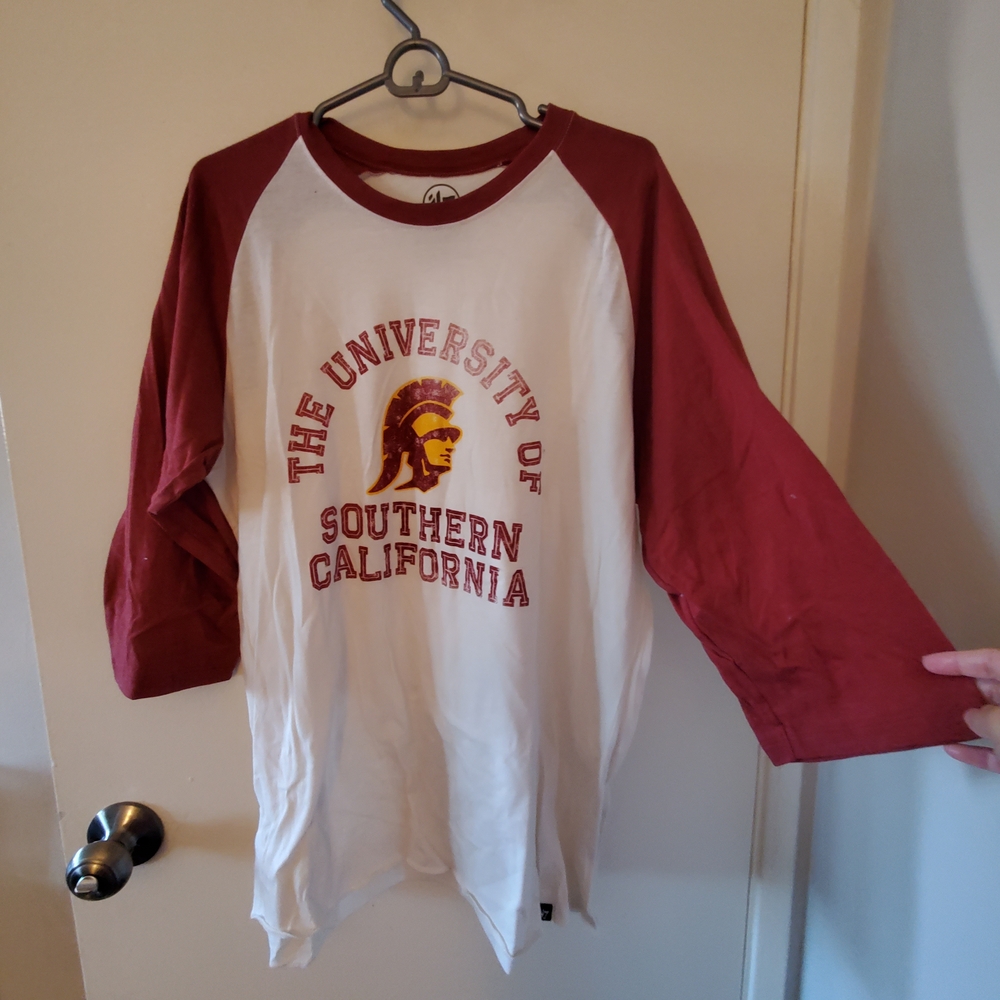 47 Brand USC Red and White Raglan Tee
